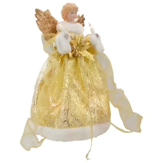 12" Lighted Gold Angel with Wings Christmas Tree Topper, Clear Lights {5}