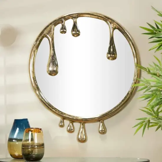 43" Gold Abstract Drip Framed Round Wall Mirror {3}