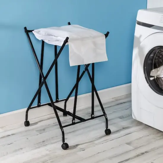 Honey Can Do Black/White Single Bounce Back Hamper with Wheels and Lid {4}