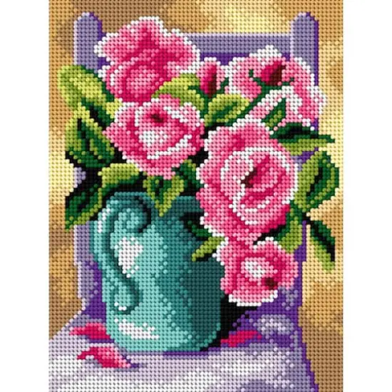 Orchidea Needlepoint Canvas For Halfstitch Without Yarn Still Life With Roses - Printed Tapestry Canvas {1}