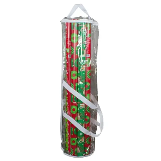 30" White & Transparent Christmas Gift Wrap Organizer Bag with Handles {4}