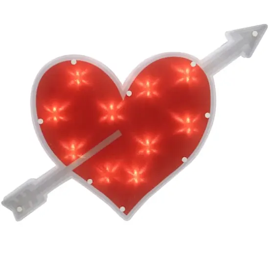 11" Lighted Red Heart with Arrow Window Silhouette Decoration {1}