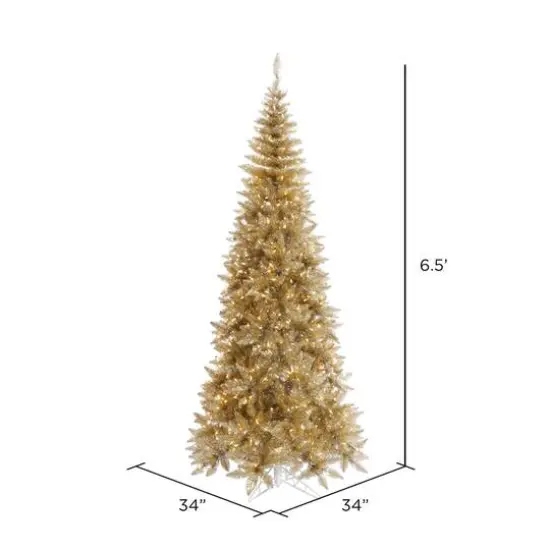 6.5ft. Pre-Lit Champagne Tinsel Fir Slim Artificial Christmas Tree, Clear Lights {5}