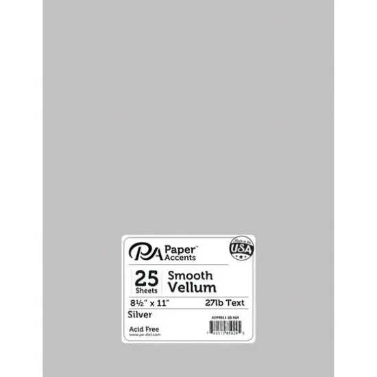 PA Paper&trade; Accents 8.5'' x 11'' 27lb. Smooth Vellum Paper, 25 Sheets Silver {1}