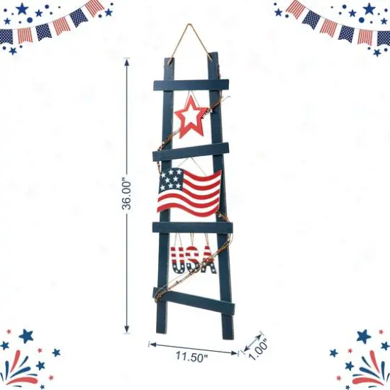 Glitzhome® 36" Patriotic Americana Ladder-Shaped Porch Décor {9}