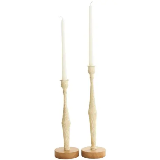 Cream Metal Textured Tapered Candle Holder Set {1}