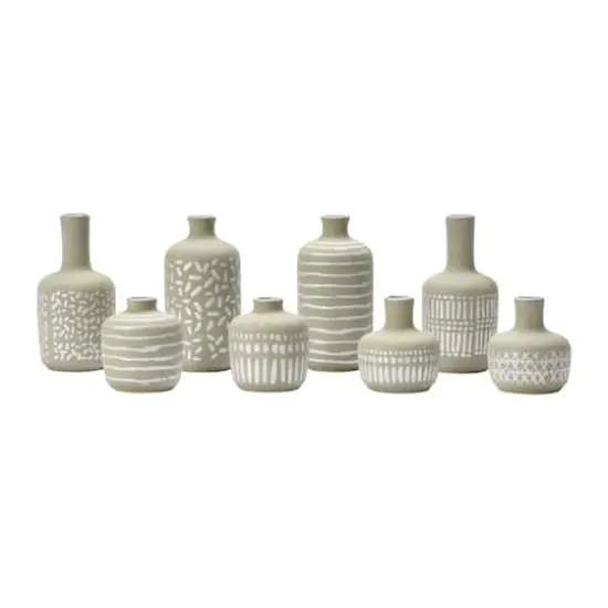 Hello Honey&reg; Mixed Pattern Taupe & Silver Stoneware Vase Set {1}