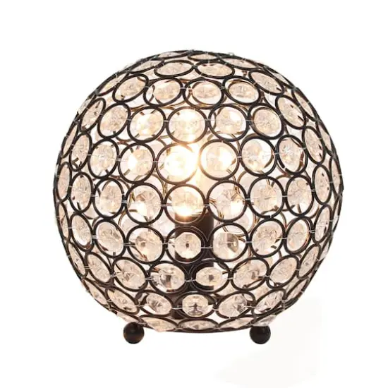 Lalia Home 8" Medium Metal Crystal Round Orb Table Lamp Restoration Bronze {3}