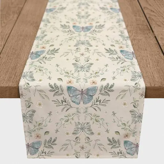 72" Butterfly Pattern Cotton Twill Runner Cream {1}