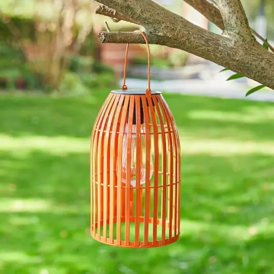 Glitzhome&reg; 10" Woven Solar Powered Outdoor Hanging Lantern Orange {6}