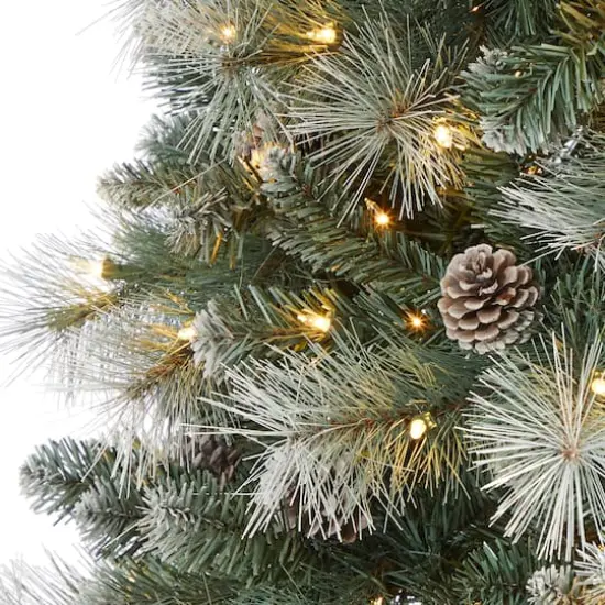 7ft. Pre-Lit Frosted Tip British Columbia Mountain Pine & Pinecones Artificial Christmas Tree with Clear Lights {5}