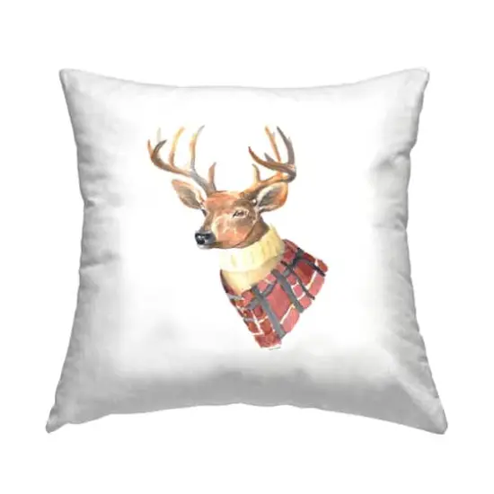 Stupell Industries Casual Deer Wearing Winter Red Plaid Coat Throw Pillow {1}