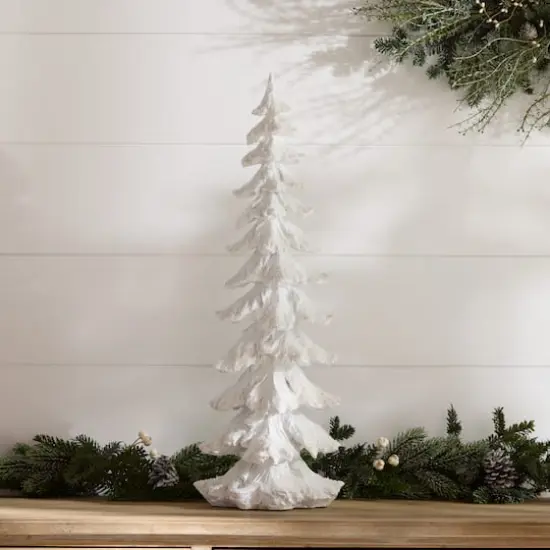 26" Flocked Pine Tree with Carved Design {4}
