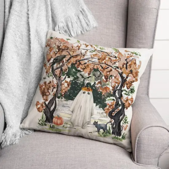 Spooky Woodland Ghost Throw Pillow {3}