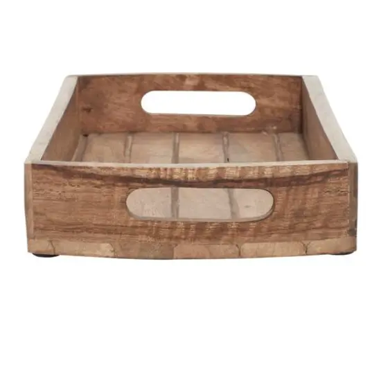 Light Brown Mango Wood Rustic Tray Set {3}