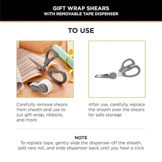 Sabatier 2-in-1 All-Purpose Gift Wrap Scissors with Removable Tape Dispenser Blade Cover Gray {6}