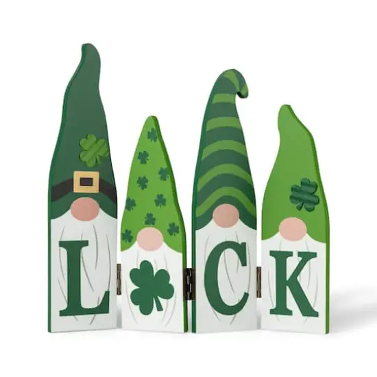 Glitzhome&reg; 12.25" St. Patrick's Wooden Luck Shamrock Gnome Table Decor {7}