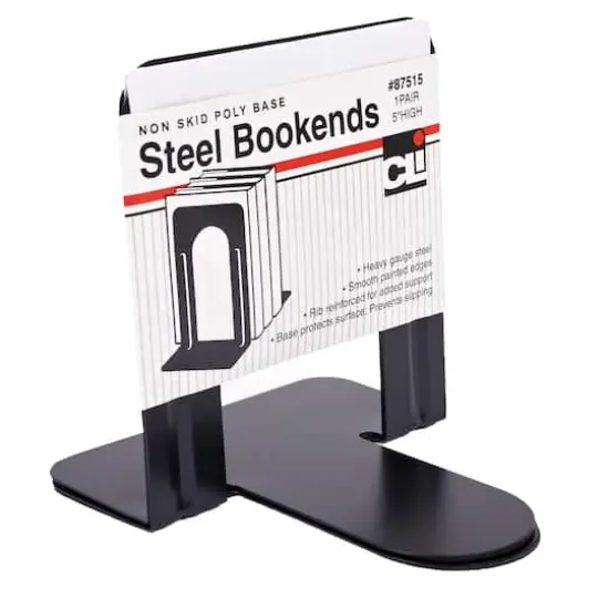 Charles Leonard 5" Black Steel Bookends, 6 Packs of 2 {3}