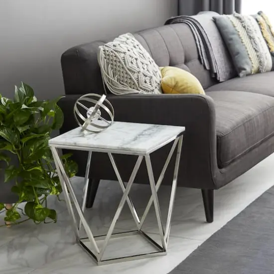 Silver Marble & Stainless Steel Modern Accent Table {5}