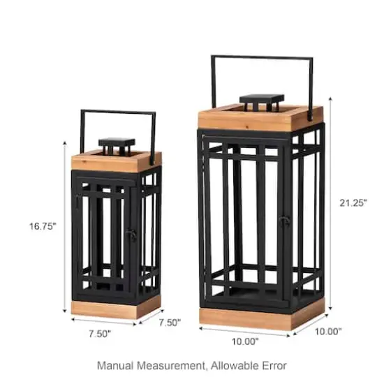 Glitzhome&reg; Black Modern Square Metal & Wood Lanterns Set {4}