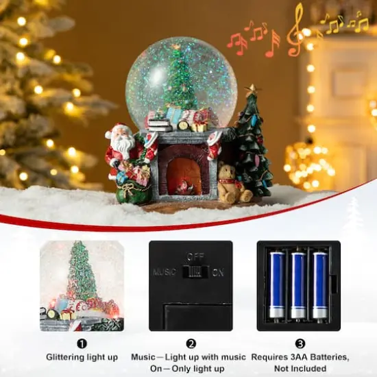 Glitzhome&reg; 7.75" Lighted Musical Christmas Tree on Fireplace Waterglobe {8}