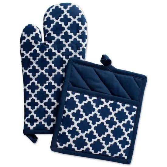 DII&reg; Nautical Blue Lattice Oven Mitt & Potholder Set {1}