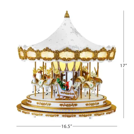 90th Anniversary Collection 17" White Animated & Musical LED Crystal Carousel Accent {4}