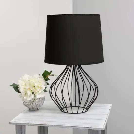 Simple Designs 19.7" Geometrically Wired Table Lamp Black with Black Shade {5}