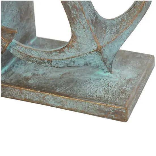 8.5" Blue Polystone Anchor Distressed Patina Bookends with Gold Foil Accents Set {7}