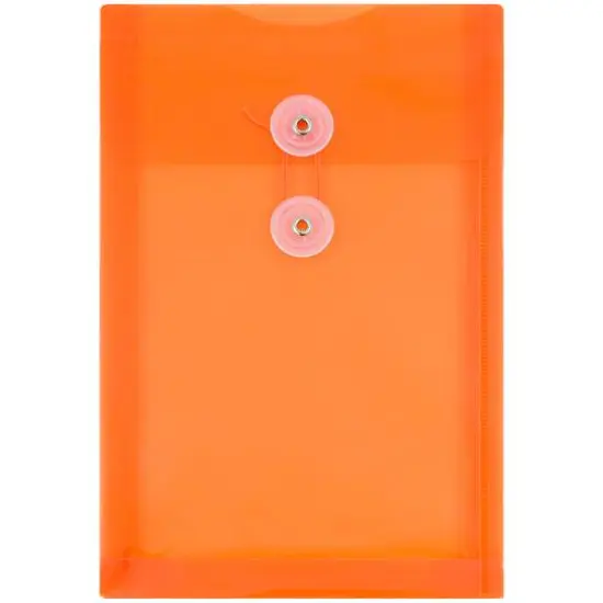 JAM Paper 6.25" x 9.25" Button & String Tie Closure Plastic Envelopes, 12ct. Orange {1}