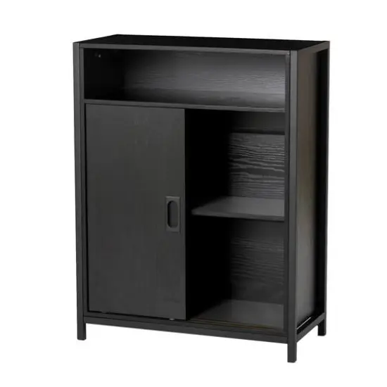 Glitzhome&reg; 32" Black Double Door Modern Storage Floor Cabinet {4}
