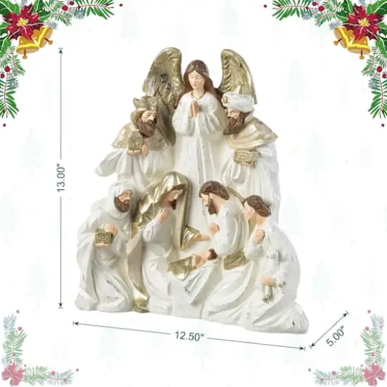 Glitzhome&reg; 13" Ivory & Gold Resin Nativity Figurine {9}