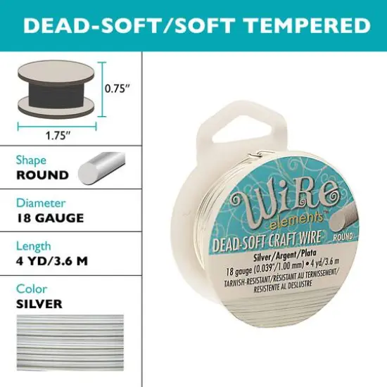 The Beadsmith&reg; Wire Elements&trade; 18 Gauge Tarnish Resistant Round Soft Temper Wire, 4yd.Silver {6}
