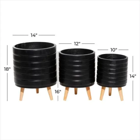 CosmoLiving by Cosmopolitan Set of 3 Black MgO Planter 18", 16", 15" {8}