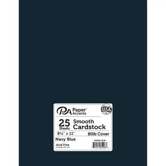 PA Paper&trade; Accents 8.5" x 11" 80lb. Smooth Cardstock Paper, 25ct. Navy Blue {1}