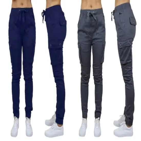 Galaxy By Harvic Loose Fit Cotton Stretch Twill Women's Cargo Joggers 2 Pack Navy/Grey {1}
