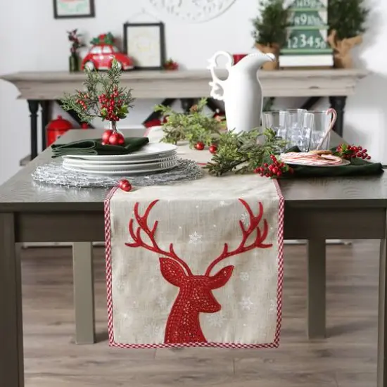 DII&reg; 108" Red Reindeer Embroidered Table Runner {10}