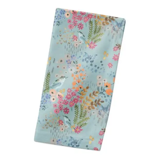 Butterfly Bird Floral Cotton Twill Napkin Blue {3}