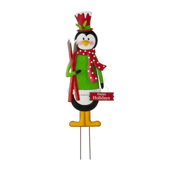 Glitzhome&reg; 3.5ft. Metal Penguin Yard Stake {1}