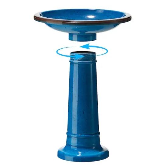 Glitzhome&reg; 21.5" Faux Ceramic Tall Pedestal Birdbath Cobalt Blue {9}