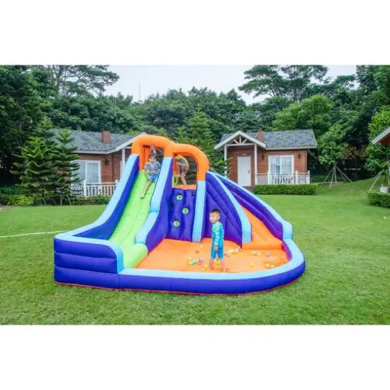 Salus Double Slide Water Park with Climbing Wall & Water Cannon {5}