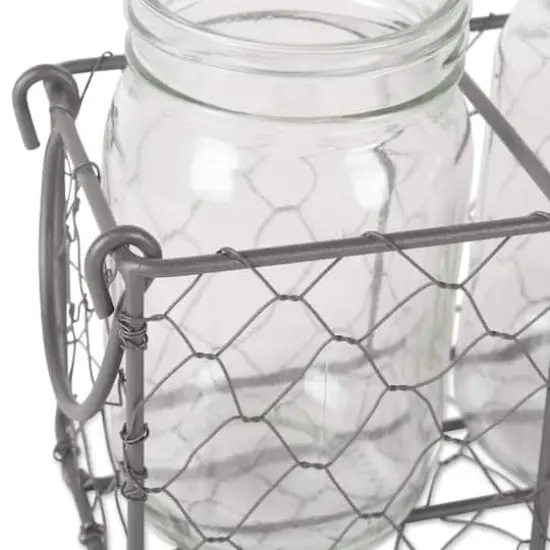 DII&reg; Vintage Gray Chicken Wire Caddy with Clear Jars {4}