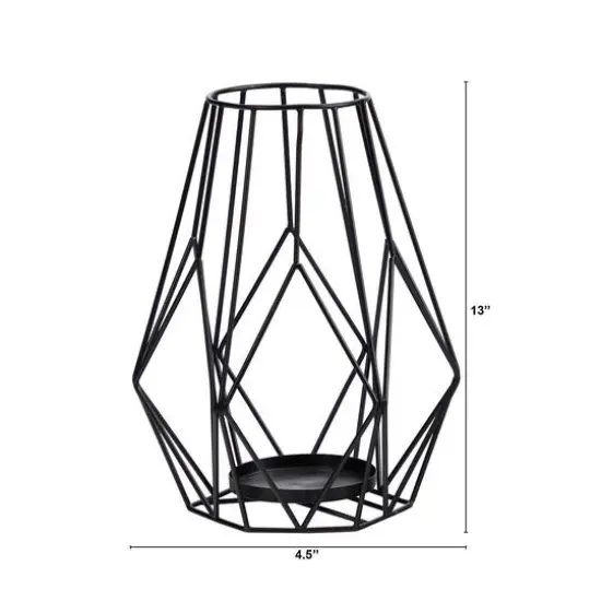 13" Geometric Black Metal Wire Votive Tea Lantern Candle Holder {3}