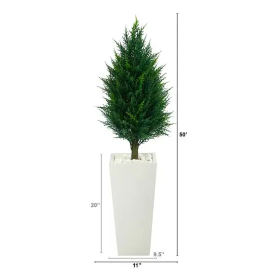 4ft. UV Resistant Cypress Tower Tree in Tall White Planter {3}