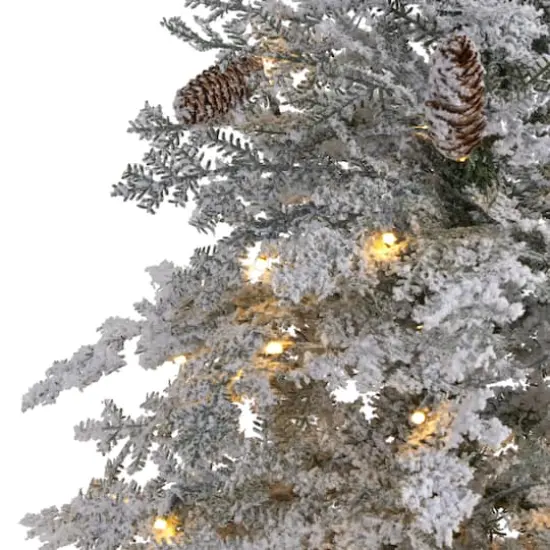 6ft. Pre-Lit Flocked Montana Down Swept Spruce Artificial Christmas Tree with Clear LED Lights {4}