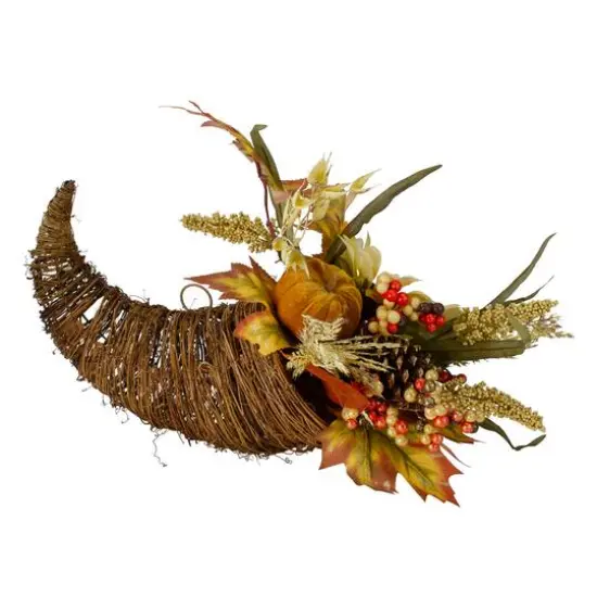 12" Fall Harvest Sunflower & Pumpkin Cornucopia Decoration {3}