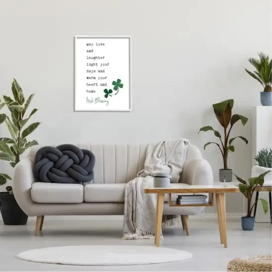 Stupell Industries Heart & Home Touching Irish Blessing Clover Motif Framed Giclee Art White {3}