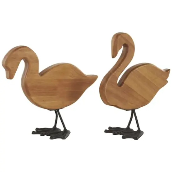Brown Abstract Minimalistic Wood Swan Sculpture Set {1}