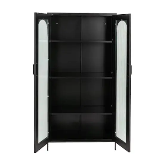 Hello Honey&reg; Black Solstice Tall Metal Curio Storage Cabinet with Arched Glass Doors {3}