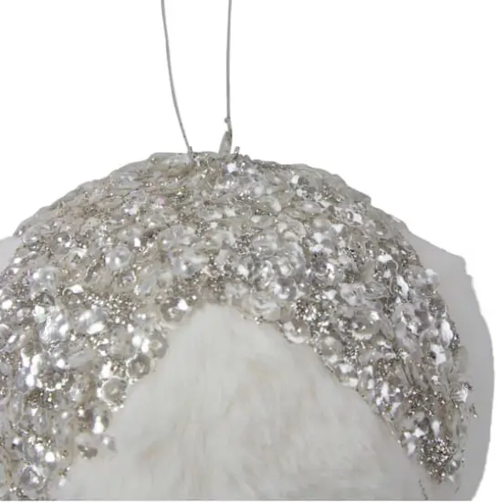 4.25" White And Silver Faux Fur Ball Ornament {4}